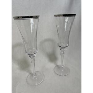 Gorham Crystal Grand Manor Platinum Champagne Flutes X 2